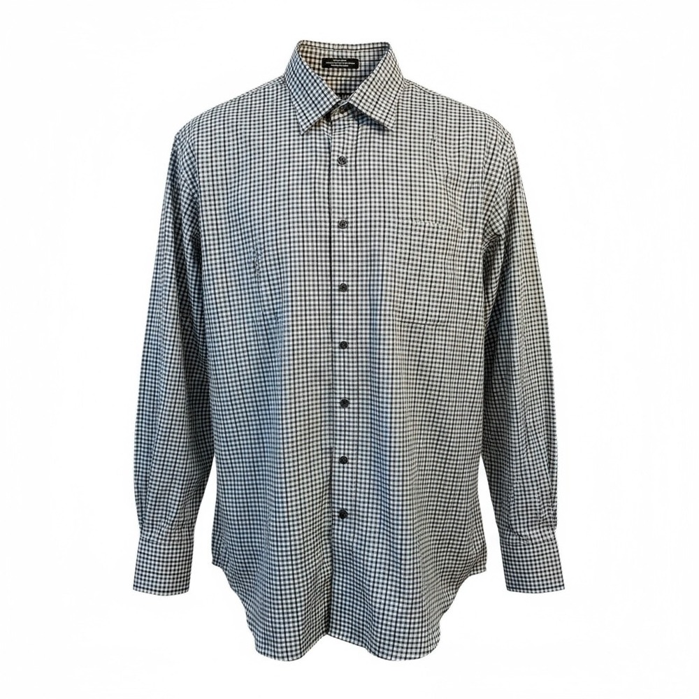 Kirkland Signature Mens Dress Shirt 17 1/2-36 Checkered Long Sleeve Non‎ Iron